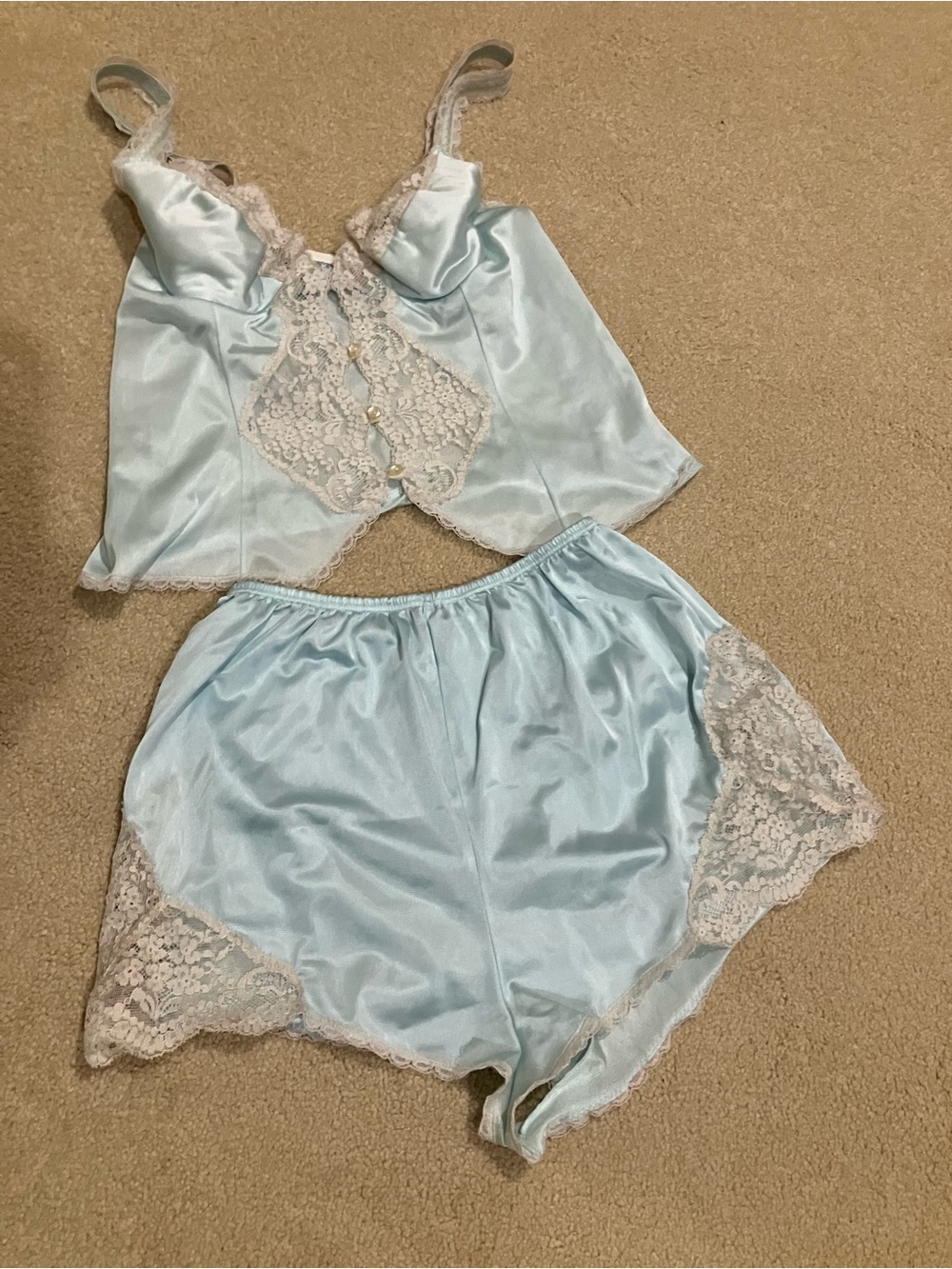 Light Blue Satin Lace Cami & Shorts Pajama Set